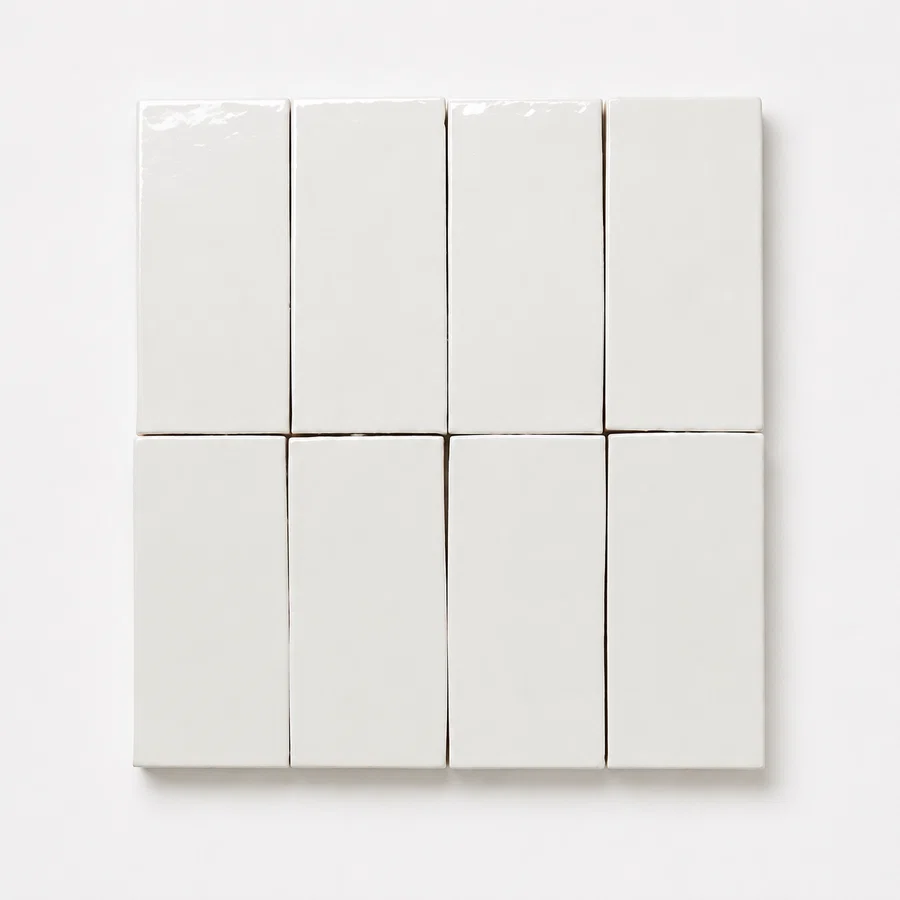 Esperance white antique gloss mini subway tiles, 50 × 150, flat product shot